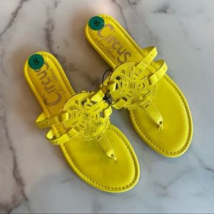 SAM EDELMAN Circus Cherri Medallion Bright Yellow Print  Flat Sandals